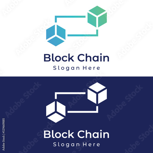Block chain logo template design.Geometric block chain with hexagons, modern technology box. Block chain for business, technology and data signs.
