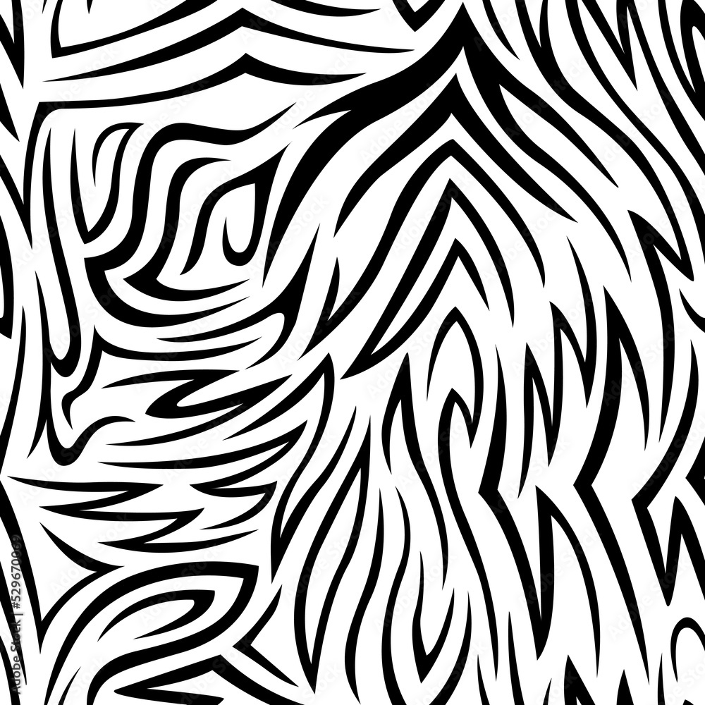 Zebra abstract seamless pattern. Animal skin vector background. Black and white texture