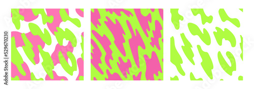 Set of animal skin seamless patterns in neon colors. Vector abstract background. Liquid shapes. Perfect for textile, fabric, wrapping paper. 90s, 00s aesthetic. 