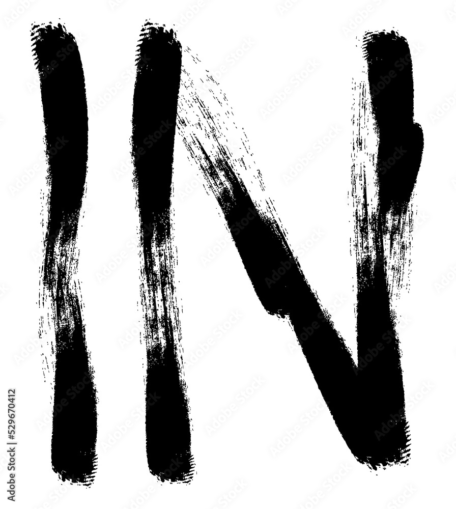 Black grunge-style text on a white background. In Black grunge-style text on a white background. In