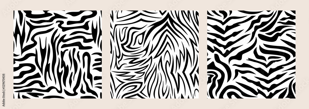 Set of zebra abstract seamless patterns. Animal skin vector backgrounds. Black and white texture Set of zebra abstract seamless patterns. Animal skin vector backgrounds. Black and white texture