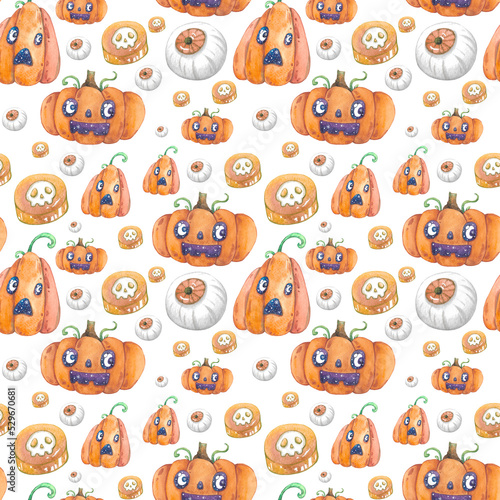 Fototapeta Naklejka Na Ścianę i Meble -  Halloween seamless pattern with pumpkins background.