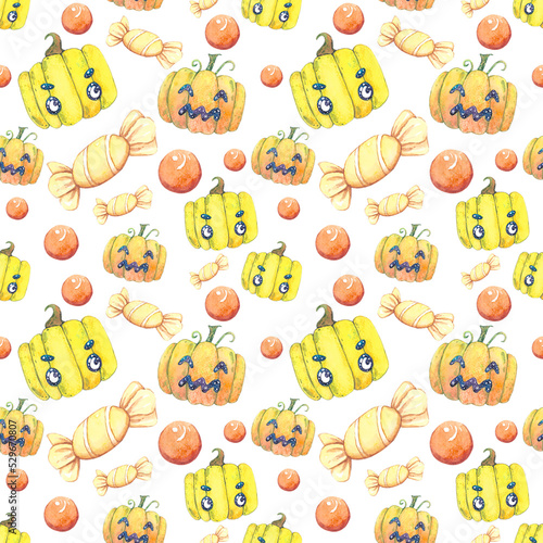 Halloween seamless pattern with pumpkins background.