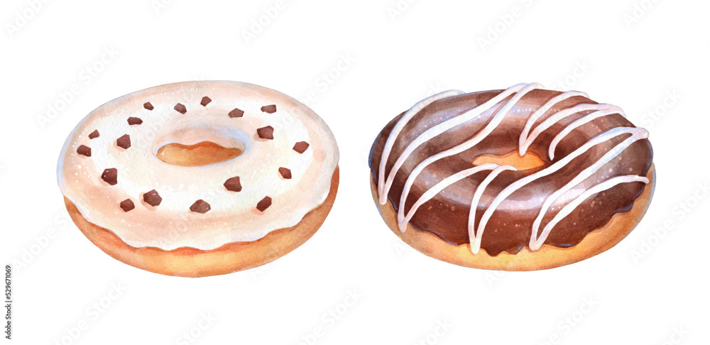 Watercolor isolated illustration of Donuts Watercolor isolated illustration of Donuts