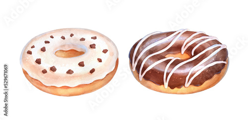 Watercolor isolated illustration of Donuts