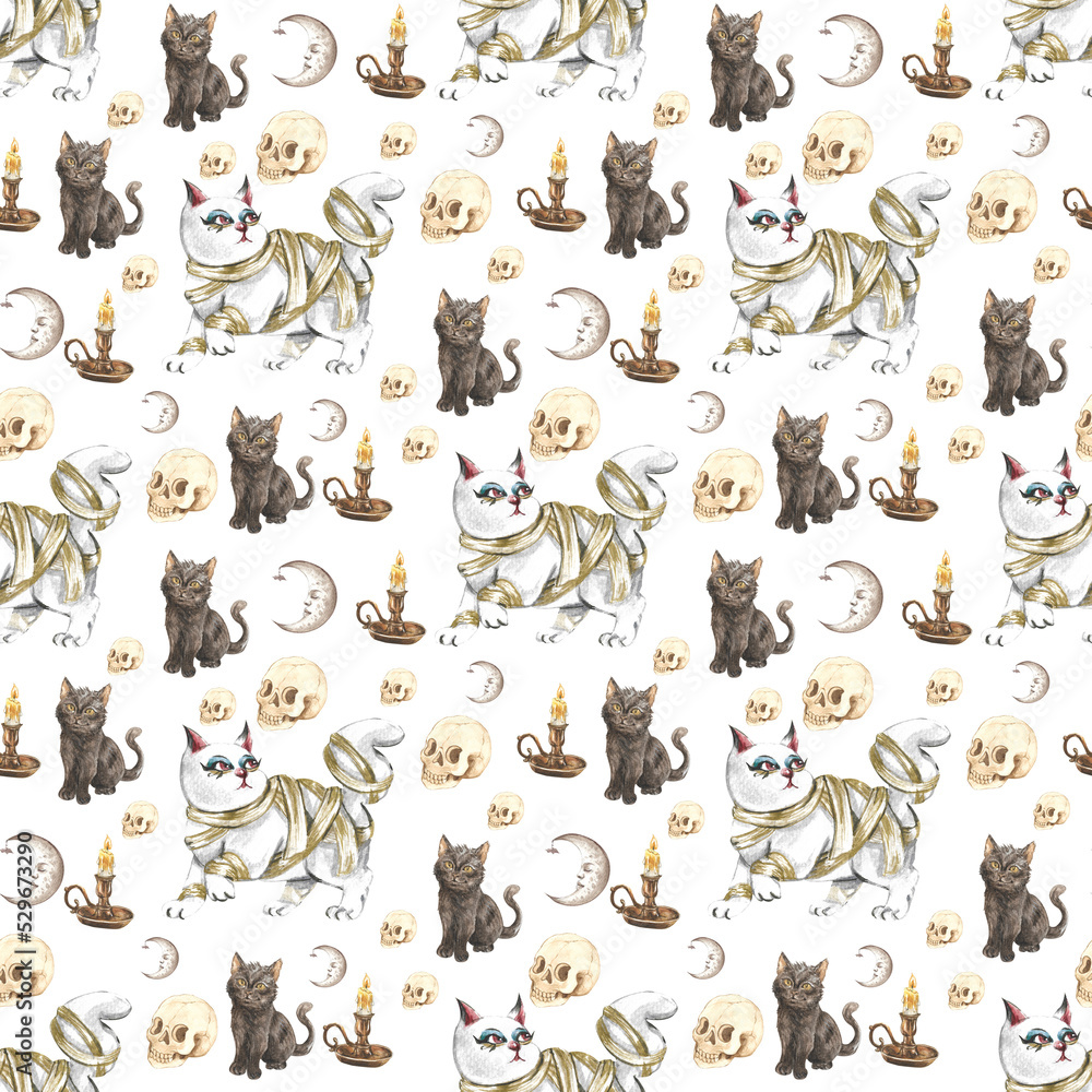 Fototapeta premium Halloween seamless pattern with cats background.