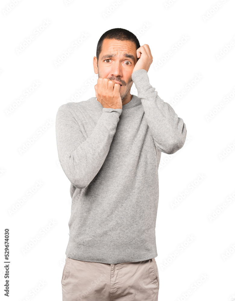 Crazy young man making a nervous gesture Crazy young man making a nervous gesture