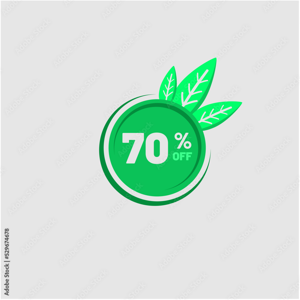 green 70% discount icon with foliage vector green 70% discount icon with foliage vector