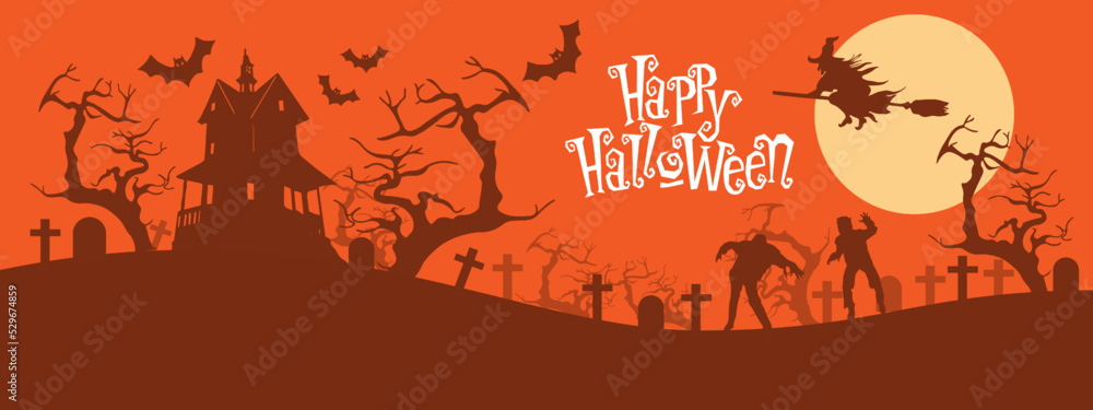 Happy Halloween night party holiday festival celebration orange tone design vector