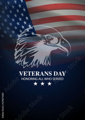 American bald eagle icon on fluttering american flag background