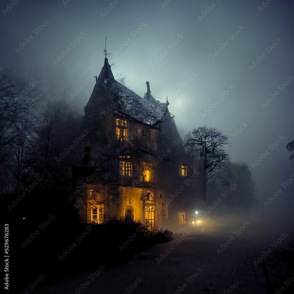 haunted House in Fog Exterior