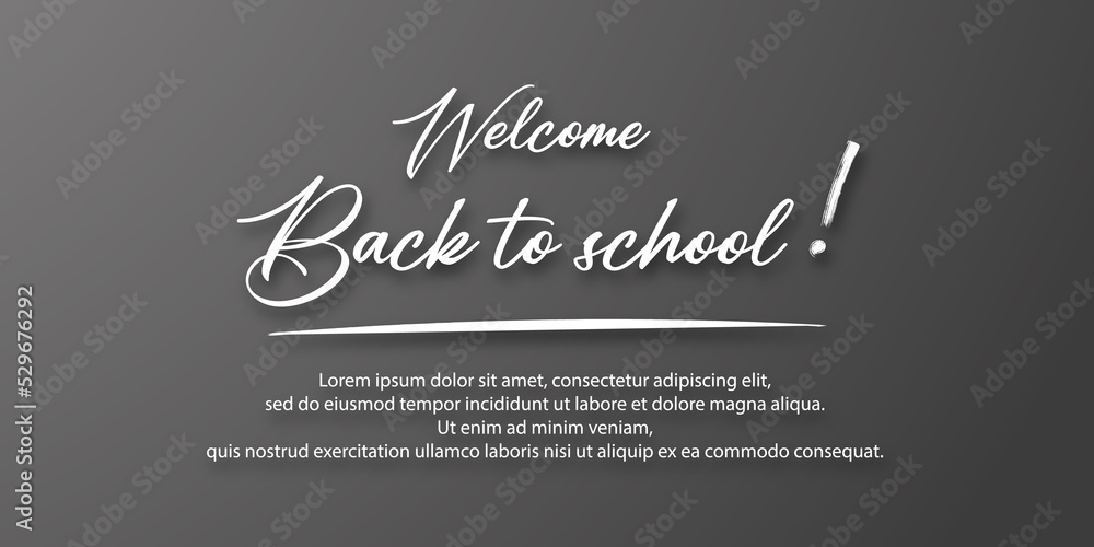 Welcome back to school. Holiday for students. Small handwritten text back to school. Place for text.  banner concept with notebook or note pad and pen. Black background.