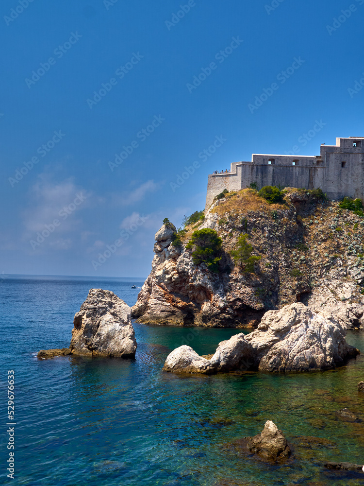 Fototapeta premium Fort Lovrijenac or St. Lawrence Fortress, a fortress and theater in the city of Dubrovnik, on the Adriatic sea. Croatia, Europe. Beautiful landscape with copy space.