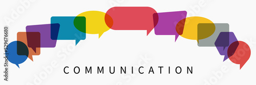 Word communication with colorful multicolored dialog speech bubbles.  illustration of communication concept on white isolated background.