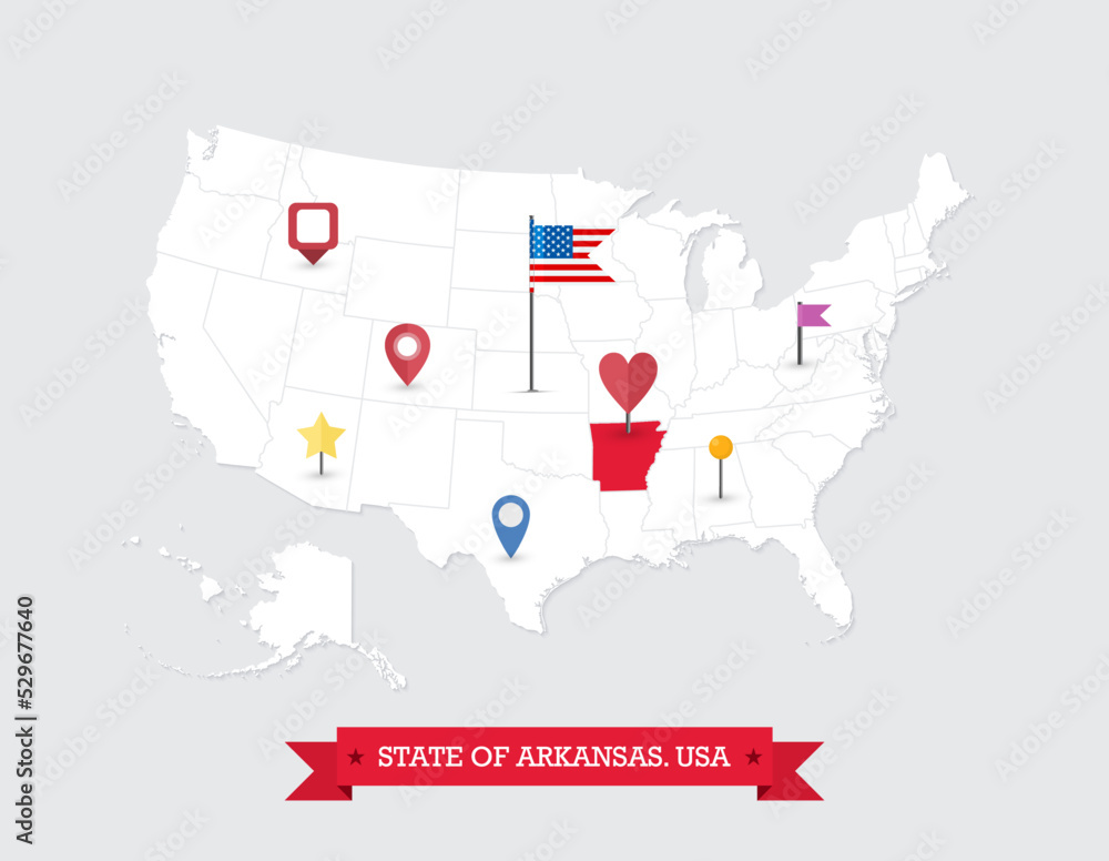 Arkansas State map highlighted on USA map