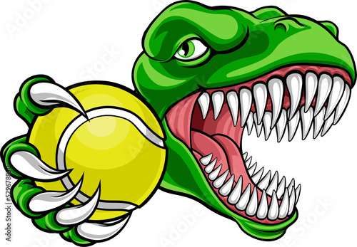 Dinosaur Tennis Player Animal Sports Mascot
