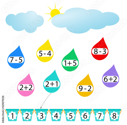 Math activity for children. Developing numeracy skills. Number range up to 10. Vector.