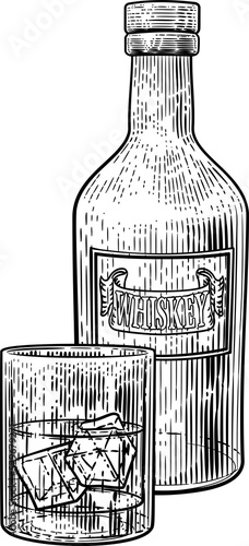 Whiskey Bottle and Glass wi...