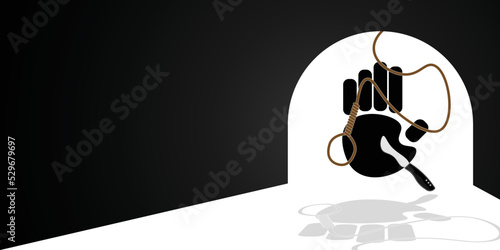 banners with the concept of hands, knives and hanging ropes are used for events related to the death penalty, suicide prevention, etc. you can add a title or quote in the blank space