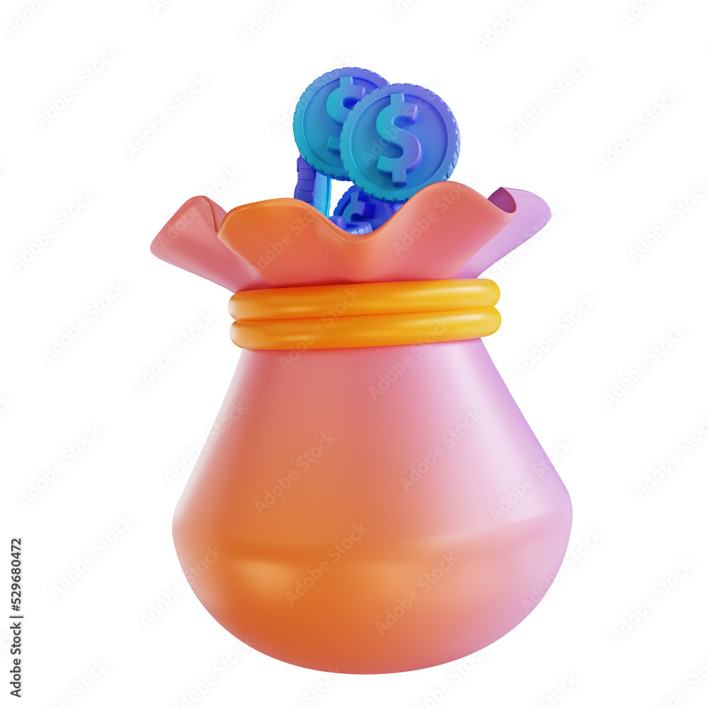 3D illustration colorful money bag