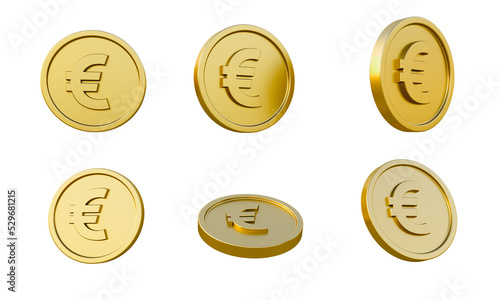 Set of gold coins with euro sign 3d illustration, minimal 3d render illustration