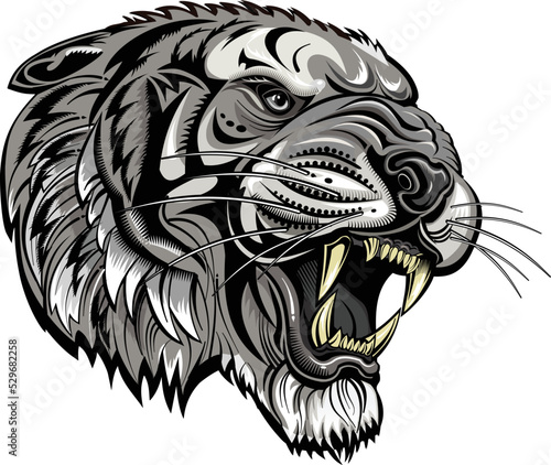 Tigers face. Saber-toothed tiger tattoo