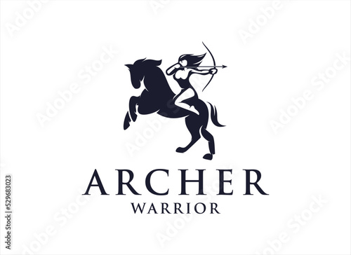 Female Archer Warrior logo template.