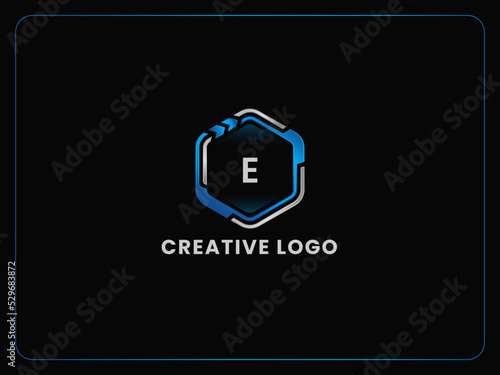 E hexagon logo design on black background. E logo letter design. E icon business logo design. E elegant and Professional letter icon design. E logo premium initials letter concept. 