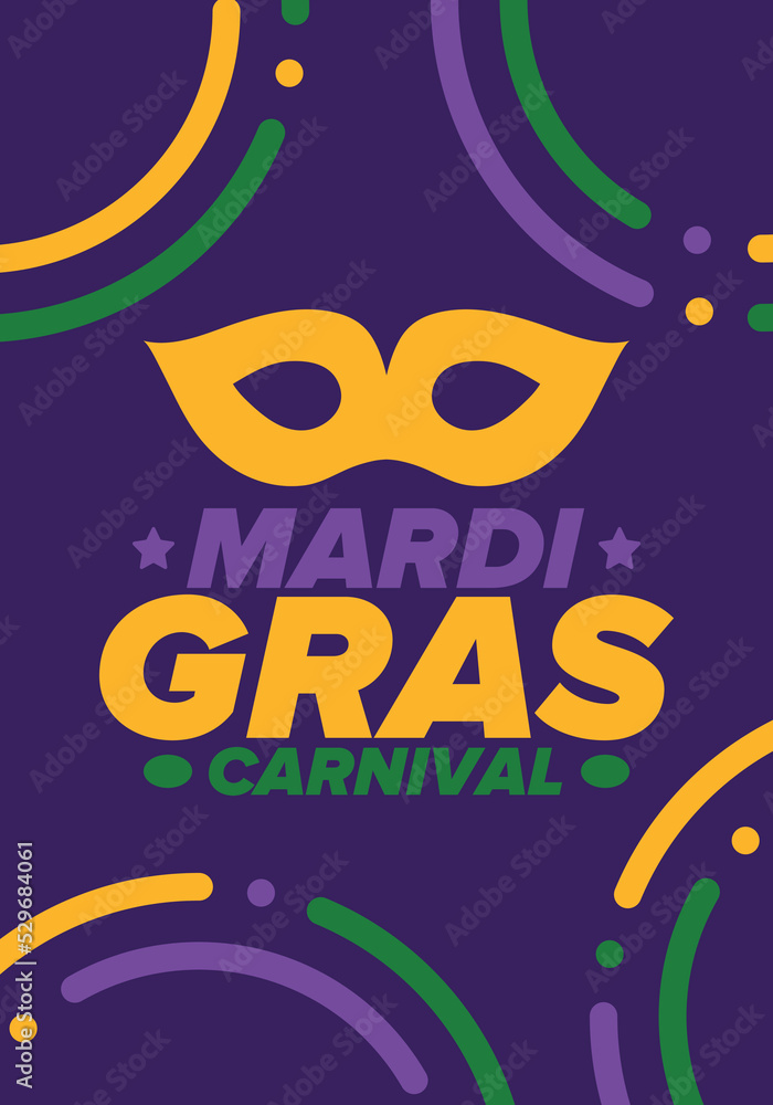 Mardi Gras Carnival in New Orleans. Fat Tuesday. Traditional holiday, celebration annual. Folk festival, costume masquerade, fun party. Carnival mask. Poster, card, banner and background. Vector Mardi Gras Carnival in New Orleans. Fat Tuesday. Traditional holiday, celebration annual. Folk festival, costume masquerade, fun party. Carnival mask. Poster, card, banner and background. Vector
