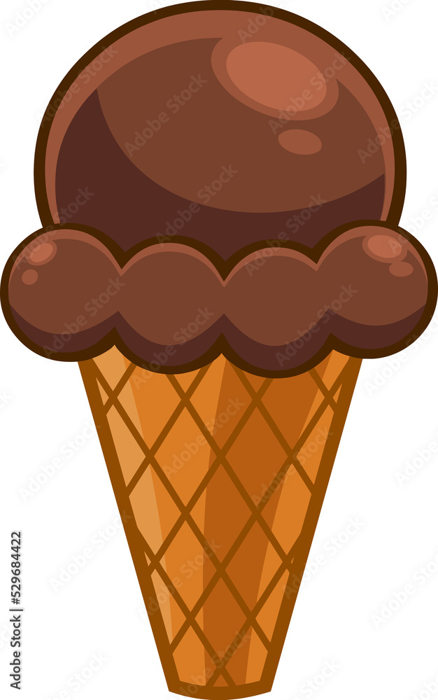 Cartoon Chocolate Ice Cream In The Waffle Cone. Hand Drawn Illustration Isolated On Transparent Background Cartoon Chocolate Ice Cream In The Waffle Cone. Hand Drawn Illustration Isolated On Transparent Background