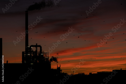 Abendröte im Industriepark, Kraftwerk - Frankfurt Höchst