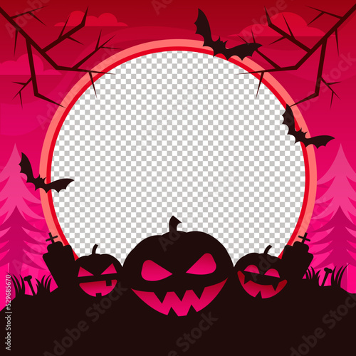 Halloween scary and spooky pumpkin frame for social media red forest night template, Vector