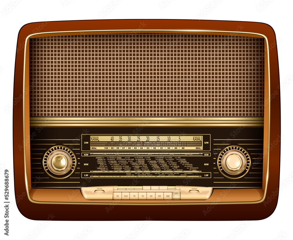 Illustrazione Stock Radio retro 3D isolated, realistic vintage style icon.  | Adobe Stock