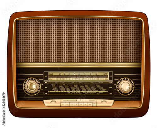 Radio retro 3D isolated, realistic vintage style icon.