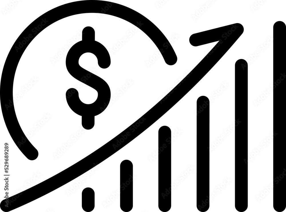 Vector sign dollar and profit diagram logo icon. Simple line symbol style for web template and app. Future pick, revenue business, achievement chart illustration design Vector sign dollar and profit diagram logo icon. Simple line symbol style for web template and app. Future pick, revenue business, achievement chart illustration design