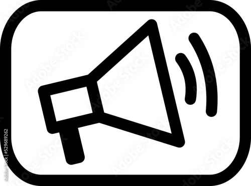 Speaker monoline vector logo icon air raid alert. Sign megaphone loudspeaker with voice recording or siren. Symbol attribute for organizers and leading mass events