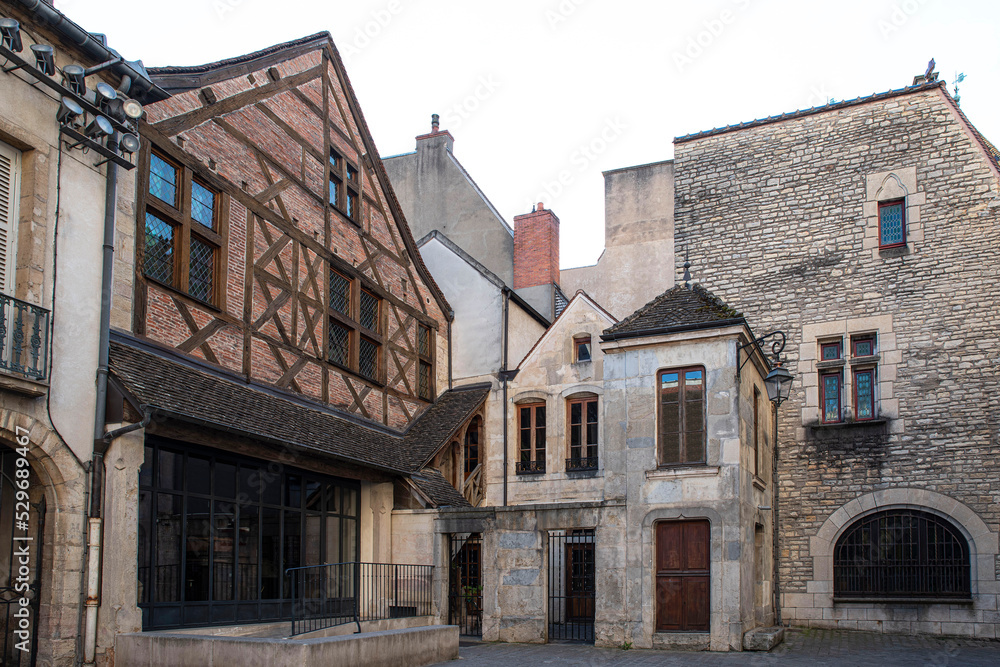 Architecture of old half-timbered houses in Dijon, Burgundy, France