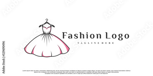 Fashion logo design with dress fashion Premium Vector