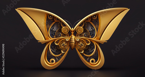 llustrative drawing of a mechanical butterfly in steampunk style. Generative AI. photo