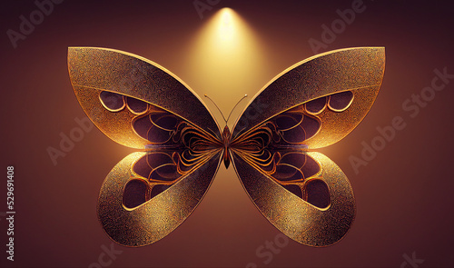 llustrative drawing of a mechanical butterfly in steampunk style. Generative AI. photo