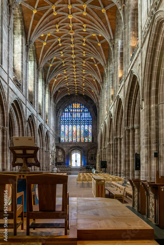 view of the altar and central nave of the historic Chester Cathedral