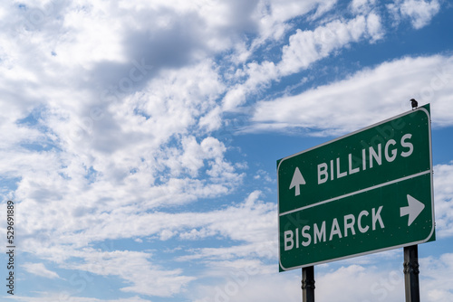 Print op canvas Sign in eastern Montana directing drivers to Billings Montana or Bismarck North