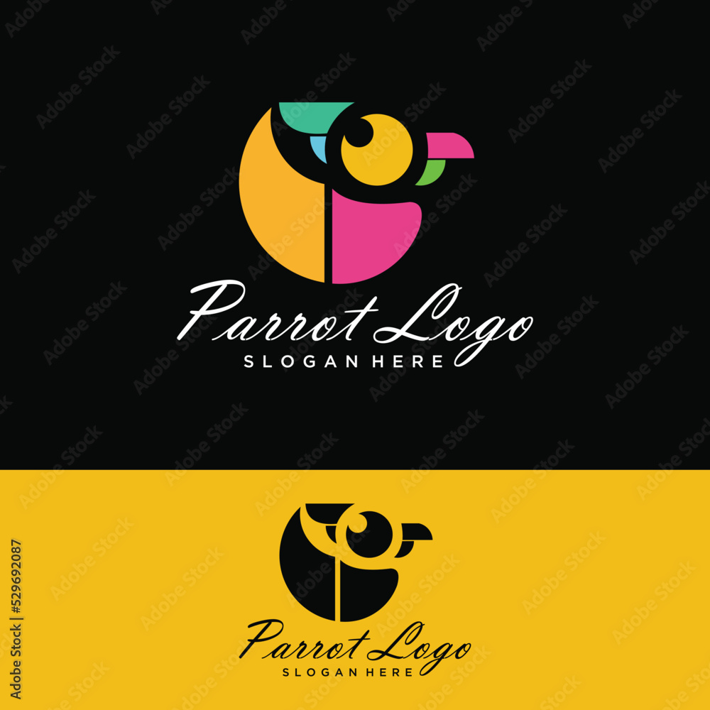 Simple geometric parrot with multicolor. Suitable for Creative Industry, Multimedia, entertainment, Educations, Shop, and any related business