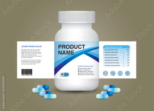 supplement bottle Packaging, Cosmetic packaging. product design. Beauty label, 3d supplement bottle vector, 3d white plastic Pills box, White medical container. healthcare bottle, realistic mock-up.