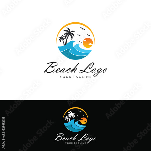 Palm or coconut tree summer logo template vector illustration