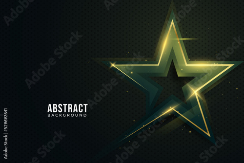 Black, green and gold star shape background with glow effect