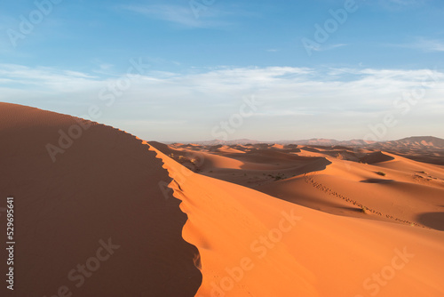 Crest of a sand dune in Erg Chebbi, Sahara Desert, Morocco.