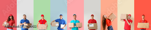 Set of couriers with parcel...