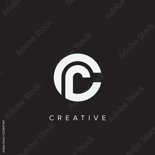 Unique creative minimal CR rounded logo icon design in vector format with black and white color.