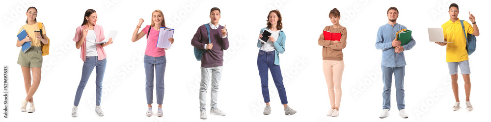 Set of different students on white background Set of different students on white background
